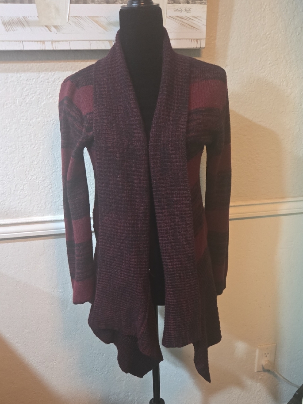 Open-Front Draped Cardigan Sweater - Wine & Plum